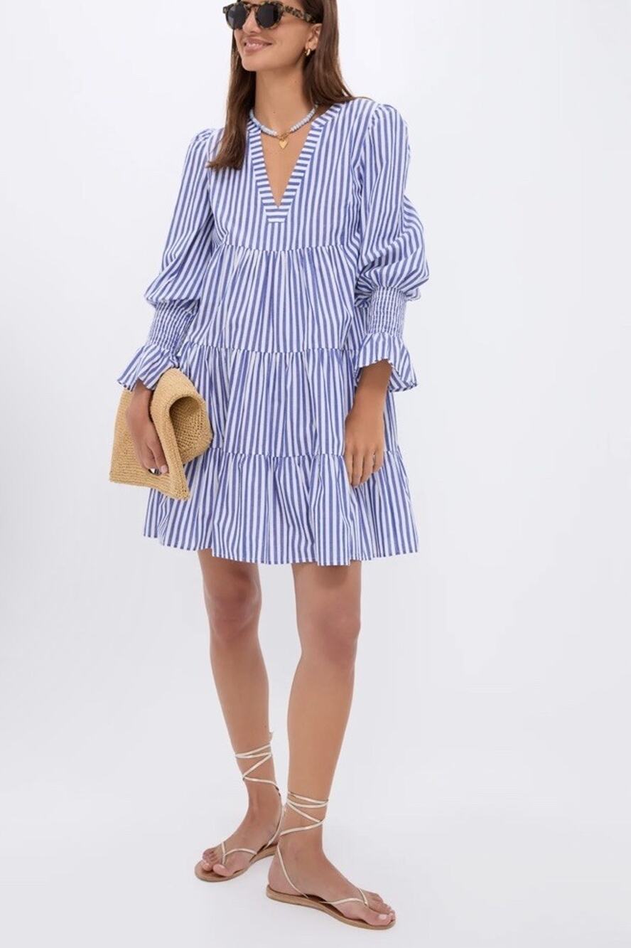 Pomander Place Tuckernuck Kenzo Mini Dress Blue White Stripe Tiered Size M
